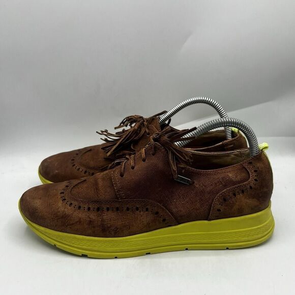 Velez Oxford Shoes Mens 8 Brown/Yellow Leather Wingtip Lace Up Colombian Made - Picture 4 of 15